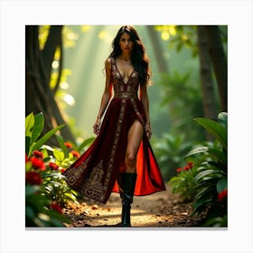 Asian Woman In A Red Dress Canvas Print