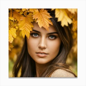 Beautiful Young Woman In Autumn Leaves Canvas Print