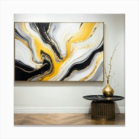 Abstract Marble Patterns Gracefully Swirling Across A Canvas The Waves Of Liquid Gold Silver Grey (2) Canvas Print