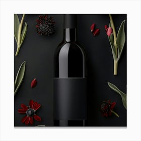 Black Wine Bottle On Black Background Canvas Print