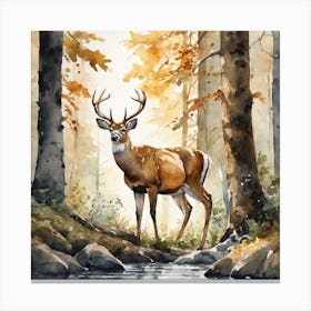 Deer In The Forest Watercolor Trending On Artstation Sharp Focus Studio Photo Intricate Details (3) Canvas Print