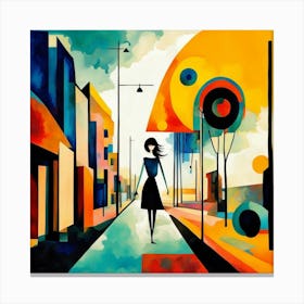 Woman Walking Down The Street Canvas Print