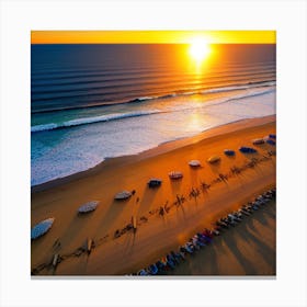 Watercolor Beach Art Print Aerial View At Sunset Canvas Print
