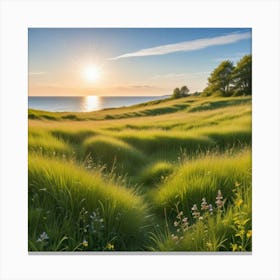 Grassy Meadow At Sunset Canvas Print