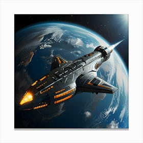 Huge Modern Spaceship Havering Over Earth Canvas Print