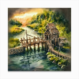 Watercolor Of A Fishing Hut Canvas Print