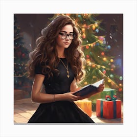 Christmas Girl Reading A Book Canvas Print