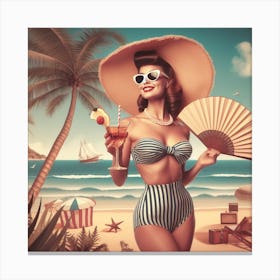 Retro Woman In Bikini Canvas Print