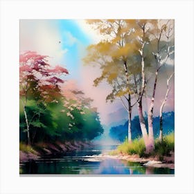 River Landscape Painting Canvas Print