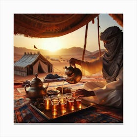 Bedouin Man Pouring Tea At Dusk Canvas Print