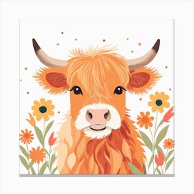 Floral Baby Highland Cow Nursery Illustration (24) Canvas Print