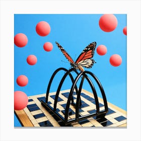 Butterfly On Chess Board Canvas Print