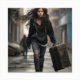 Girl With The Suitcase Canvas Print