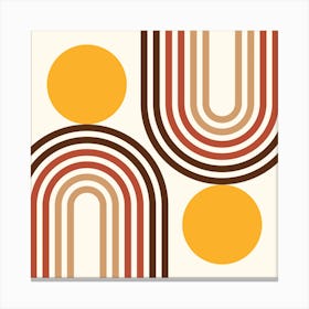 Mid Century Modern Geometric in retro gold brown terracotta (Rainbow and Sun Abstract Design) 5 Canvas Print