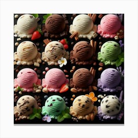 A Delicious Array of Ice Cream Scoops in a Grid Pattern, Showcasing Various Flavors and Toppings Canvas Print