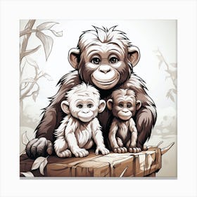 Family Of Chimpanzees Canvas Print