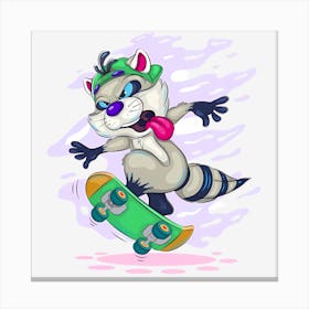 Raccoon Skateboarding Canvas Print