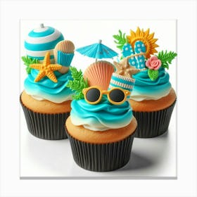 Beach Themed Cupcakes Canvas Print