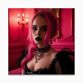 Gothic Girl With Pink Hair 4 Canvas Print