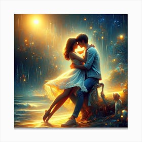 Kissing In The Rain Canvas Print