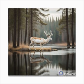 white deer standing over a lake Canvas Print