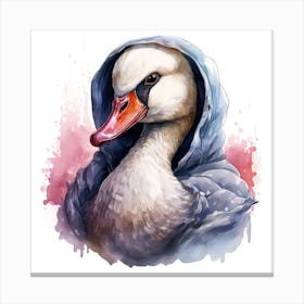 Watercolour Cartoon Swan In A Hoodie 2 Canvas Print