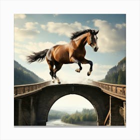 A Horse Jumping Over A High Bridge Canvas Print