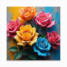 Colorful Roses On A Wall Canvas Print