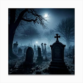 Frightened Souls Wandering Through A Mist Shrouded Graveyard On A Dark Halloween Night Eerie Full M Canvas Print