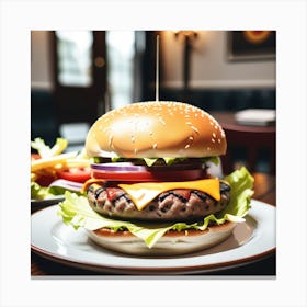 Burger In A Restaurant Canvas Print