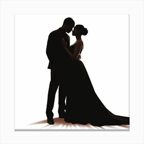 Silhouette Of Bride And Groom Canvas Print