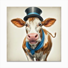 Cow In Top Hat 6 Canvas Print