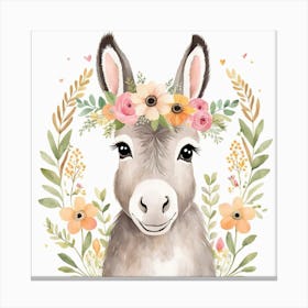 Floral Baby Donkey Nursery Illustration (28) Canvas Print