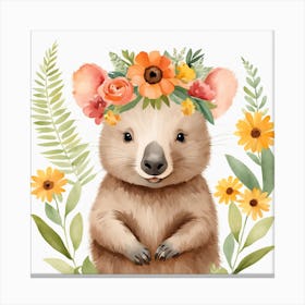 Floral Baby Wombat Nursery Illustration (14) Canvas Print