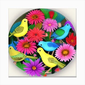 Colorful Birds And Flowers Canvas Print