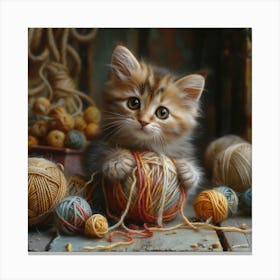 Kitten Playing With Yarn Canvas Print