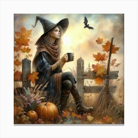 Witch With Broom Canvas Print