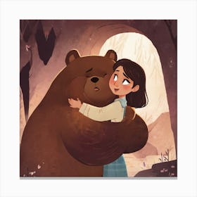 Bear And Girl Hugging Canvas Print