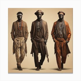 Silhouettes of men in boho style 1 Canvas Print