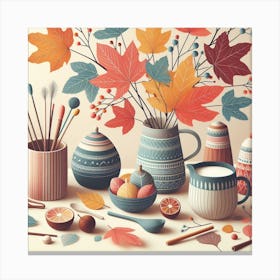 Scandinavian style, colorful Maple Leafs 3 Canvas Print