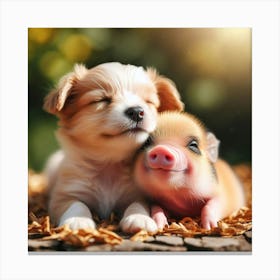 Cute Puppy And Pig 1 Canvas Print