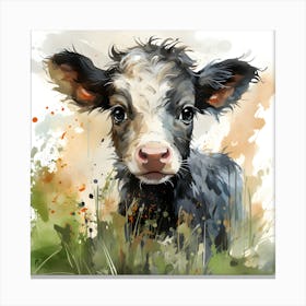 Moo Ving Art Watercolor Cow Portrait Canvas Print