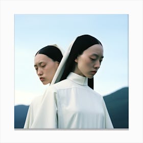 Two sisters dressed in white. 2023 Canvas Print