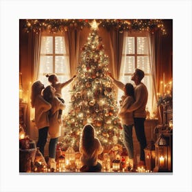 Family In Front Of Christmas Tree Canvas Print