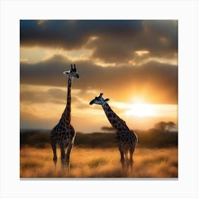 Giraffes At Sunset Canvas Print