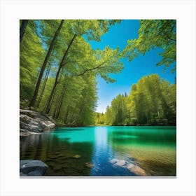 Blue Lake In The Forest 1 Canvas Print