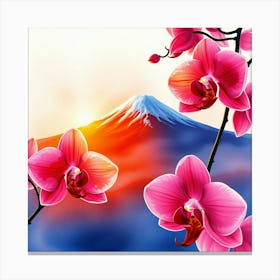 Pink Orchids With Mt Fuji Canvas Print