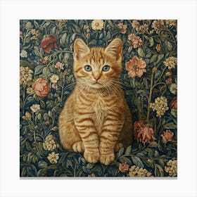 Kitten In Flowers Art Canvas Print