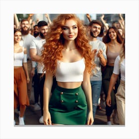 Young Woman With Red Hair And Green Skirt Canvas Print