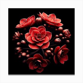 Red Flowers On Black Background Canvas Print